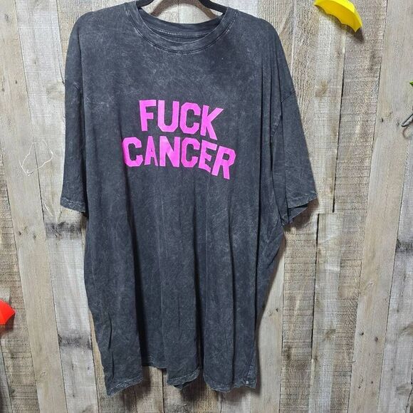 Organic Generation Grey Acid Wash F Cancer Tee - Picture 1 of 4
